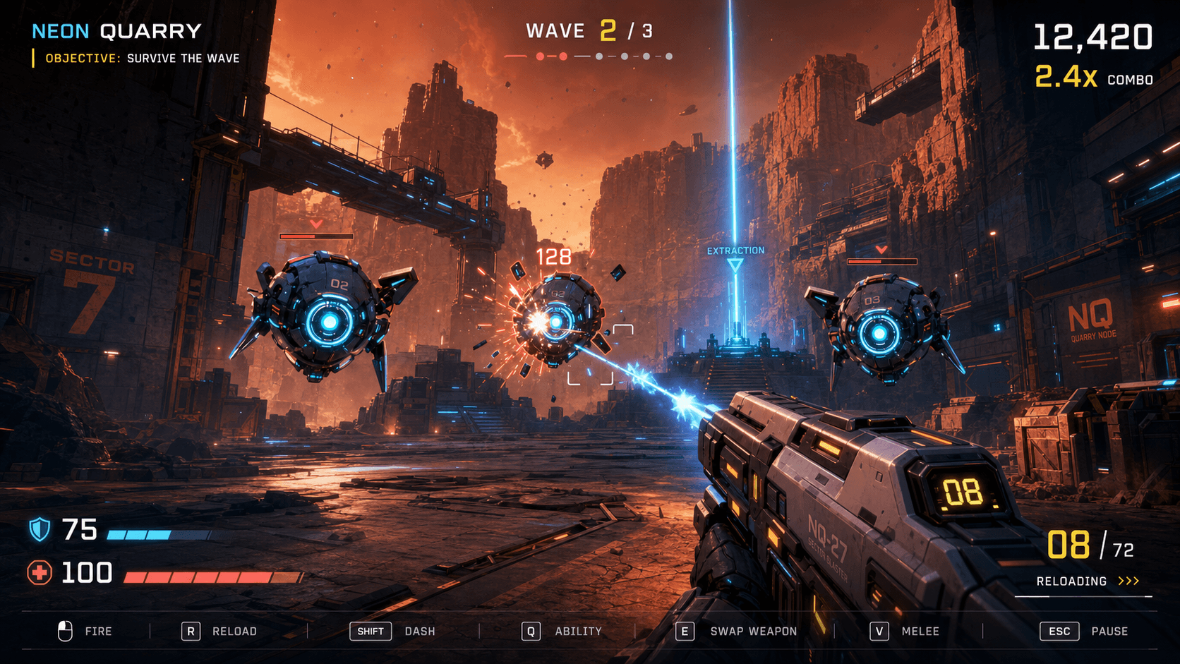 Referenzbild des Neon-Quarry-Browser-Game-Benchmarks