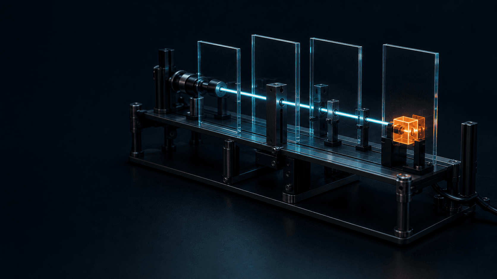 Präzises optisches Testsystem als Symbol für reproduzierbare KI-Benchmarks