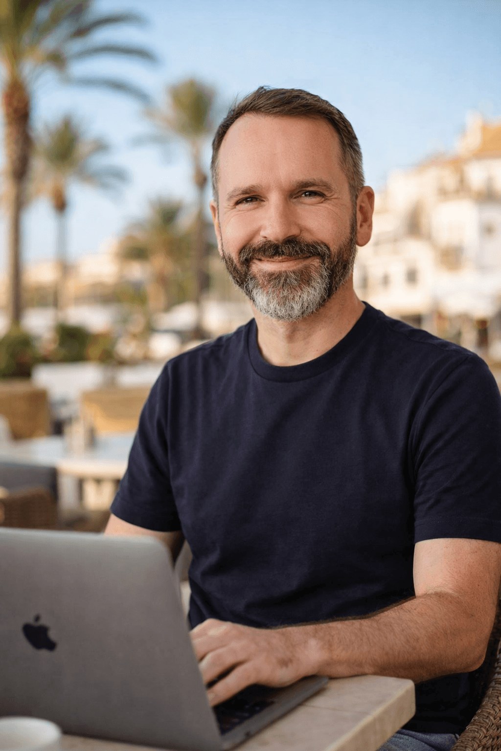 Enrico Bachmann arbeitet im Café in Larnaka